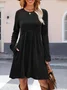 Women Plain Spring/Fall Split Joint Dress Crew Neck Long Sleeve Tank A-Line Dress