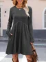 Women Plain Spring/Fall Split Joint Dress Crew Neck Long Sleeve Tank A-Line Dress
