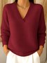 Casual Plain V Neck Long Sleeve T-shirt