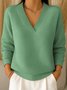 Casual Plain V Neck Long Sleeve T-shirt