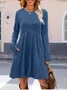 Women Plain Spring/Fall Split Joint Dress Crew Neck Long Sleeve Tank A-Line Dress