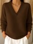 Casual Plain V Neck Long Sleeve T-shirt