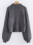 Women Cotton-Blend Plain Long Sleeve Comfy Street Beaded Sweater