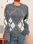 Women Cotton Geometric Long Sleeve Comfy Casual Sweater