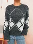 Women Cotton Geometric Long Sleeve Comfy Casual Sweater