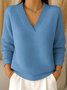 Casual Plain V Neck Long Sleeve T-shirt