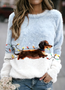Casual Crew Neck Animal Sweatshirt