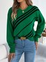 Women Cotton Geometric Long Sleeve Comfy Casual Sweater
