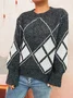 Women Cotton Geometric Long Sleeve Comfy Casual Sweater