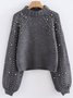 Women Cotton-Blend Plain Long Sleeve Comfy Street Beaded Sweater