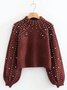 Women Cotton-Blend Plain Long Sleeve Comfy Street Beaded Sweater