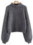 Women Cotton-Blend Plain Long Sleeve Comfy Street Beaded Sweater