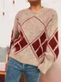 Women Cotton Geometric Long Sleeve Comfy Casual Sweater