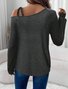 Casual Geometric Cold Shoulder Long Sleeve T-shirt