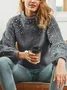 Women Cotton-Blend Plain Long Sleeve Comfy Street Beaded Sweater