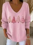 Casual Christmas V Neck Long Sleeve T-shirt