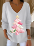 Casual Christmas V Neck Long Sleeve T-shirt