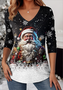 Casual Christmas V Neck Long Sleeve T-shirt