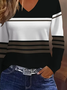 Casual Striped V Neck Long Sleeve T-shirt