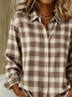 Shirt Collar Regular Sleeve Long Sleeve Plaid Buckle Regular Loose Button Up Shirt Shirt For Women