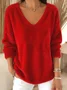Casual Plain V Neck Long Sleeve T-shirt