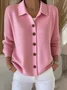 Women Plain Long Sleeve Comfy Casual Buttoned Cardigan
