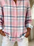 Shirt Collar Regular Sleeve Long Sleeve Plaid Buckle Regular Loose Button Up Shirt Shirt For Women