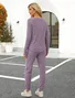 Crew Neck Casual Plain Pajama Set