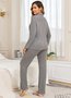 Shirt Collar Cotton Plain Casual Pajama Set