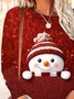 Casual Christmas Snowman Crew Neck Long Sleeve T-shirt