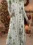 Women Christmas Summer Dress Crew Neck Long Sleeve H-Line Dress