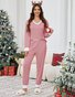 Color Block V Neck Casual Regular Fit Pajama Set