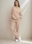 Women Plain Two-Piece Set Daily Long Sleeve Casual Spring/Fall Top With Pants Matching Set