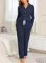 Shirt Collar Cotton Plain Casual Pajama Set