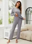 Regular Fit Plain Crew Neck Casual Pajama Set