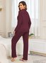 Shirt Collar Cotton Plain Casual Pajama Set