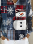 Casual Shawl Collar Christmas Snowman Sweatshirt Printing