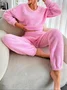 Regular Fit Casual V Neck Plain Pajama Set
