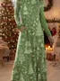 Women Christmas Summer Dress Crew Neck Long Sleeve H-Line Dress