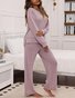 Casual Crew Neck Plain Regular Fit Pajama Set
