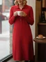 Women Plain Autumn Dress Shawl Collar Long Sleeve H-Line Dress