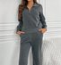 Women Plain Two-Piece Set Daily Long Sleeve Casual Spring/Fall Top With Pants Matching Set