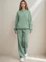 Women Plain Two-Piece Set Daily Long Sleeve Casual Spring/Fall Top With Pants Matching Set