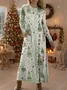 Women Christmas Summer Dress Crew Neck Long Sleeve H-Line Dress