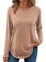 Casual Plain Color Crew Neck Long Sleeve T-shirt