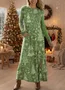Women Christmas Summer Dress Crew Neck Long Sleeve H-Line Dress