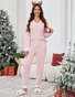 Color Block V Neck Casual Regular Fit Pajama Set
