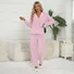 Shirt Collar Casual Plain Coral Velvet Pajama Set