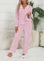 Shirt Collar Casual Plain Coral Velvet Pajama Set