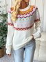 Women Cotton Geometric Long Sleeve Comfy Casual Sweater